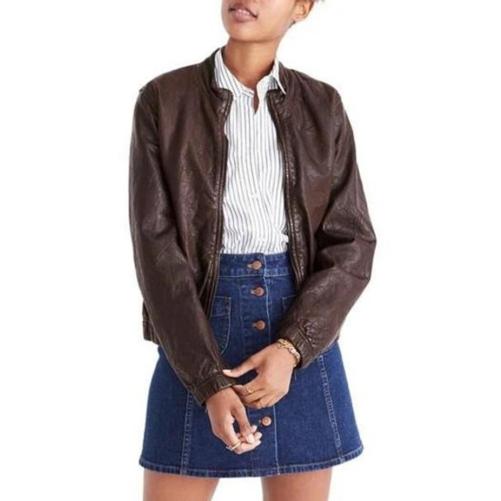 Madewell Leather Aviator Bomber Jacket Dark Coffee Size Small